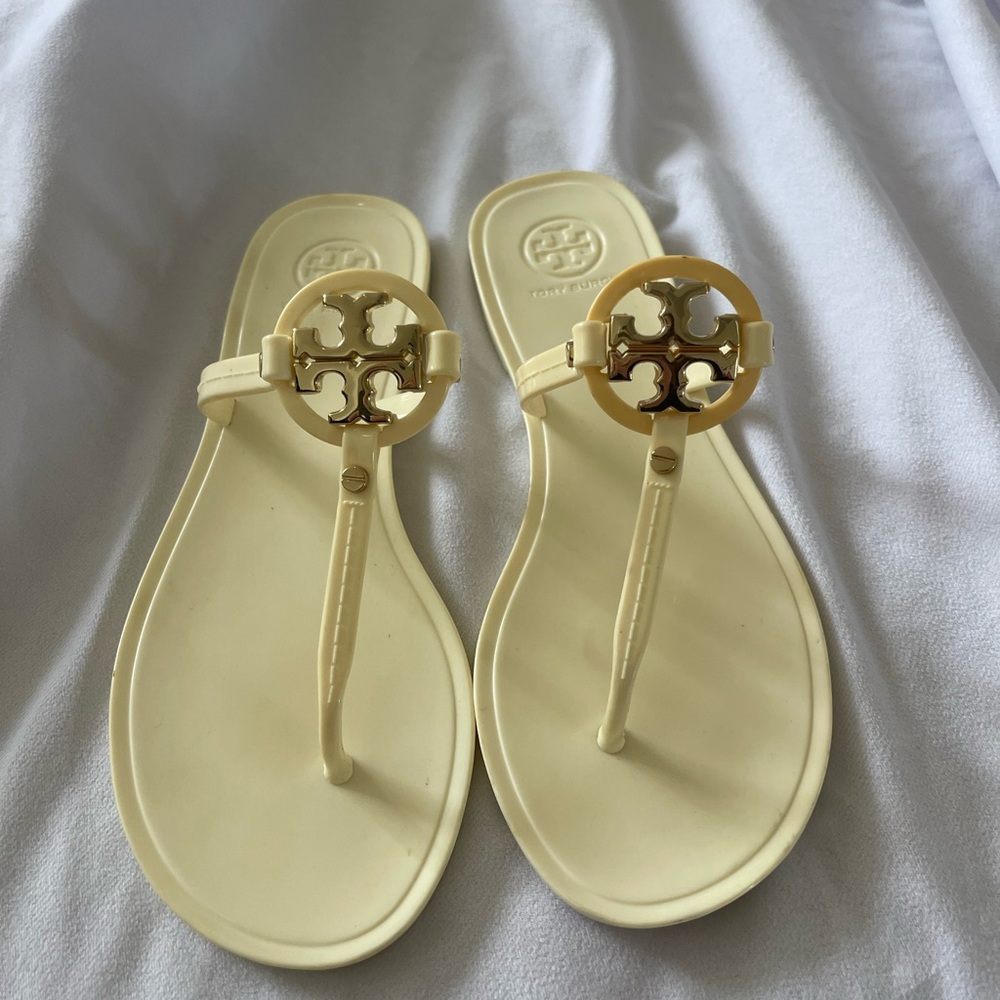 Tory Burch Mini Miller Sandal Size 6 ivory gold